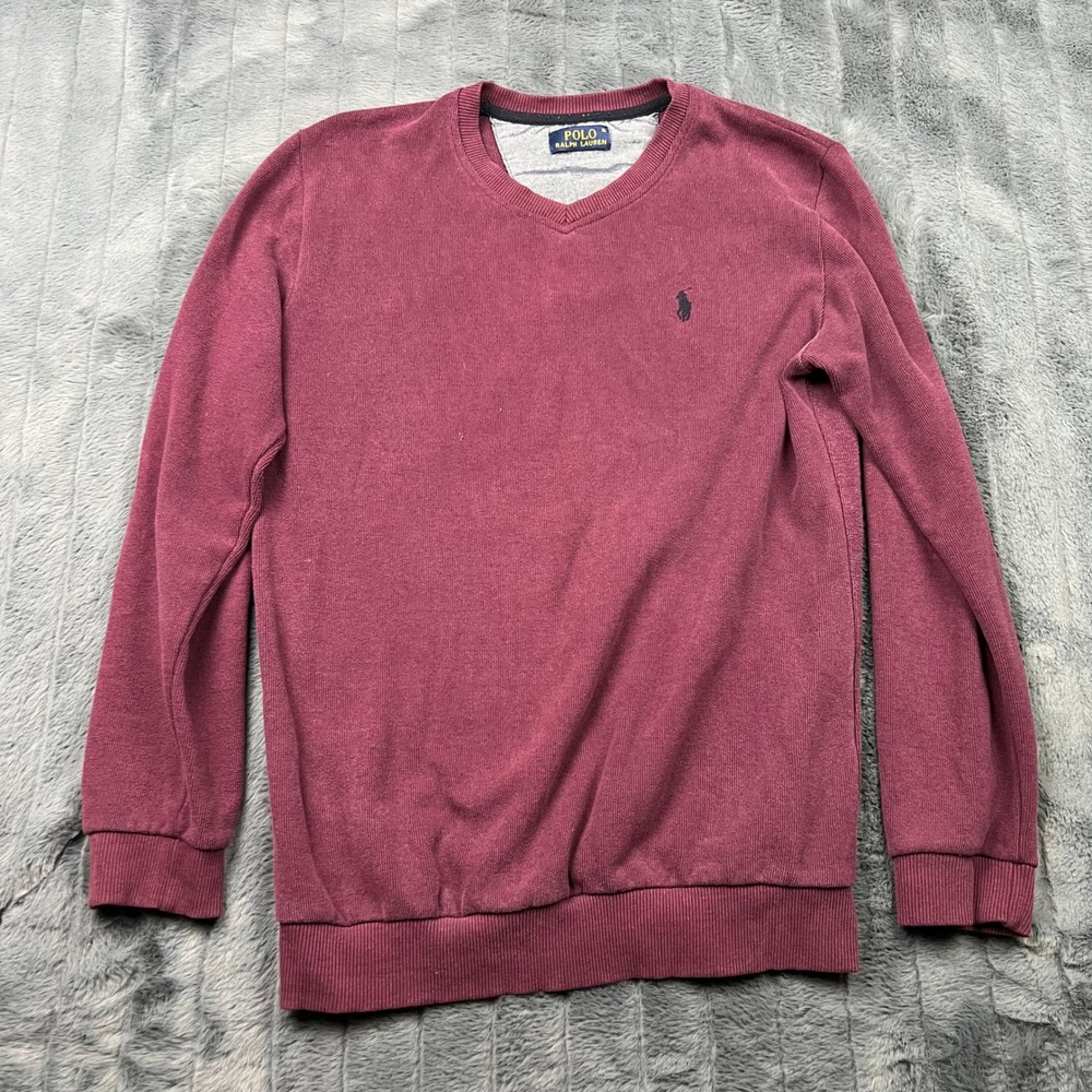 Polo Ralph Lauren Mens XL Burgundy Ribbed Sweatshirt Pony Logo V-Stitch Pullover